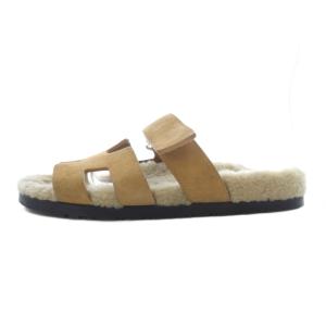 HERMES シプレムートンサンダル フラット スエード 38 ベージュ