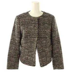 ツイード ノーカラージャケット 38 黒 ブラック /AT OS