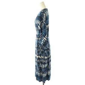 MAX MARA WEEKEND LINE 総柄 Vネック 七分袖 ワンピース ミモレ ロング S 紺 ネイビー /AT OS