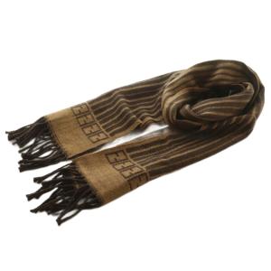 マフラー ズッカ柄 ウール フリンジ 茶 /MI OS