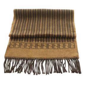 FENDI マフラー ズッカ柄 ウール フリンジ 茶 /MI OS