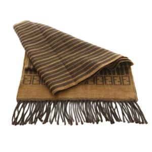 FENDI マフラー ズッカ柄 ウール フリンジ 茶 /MI OS