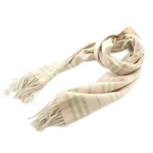 マフラー カシミヤ チェック フリンジ ピンク ベージュ