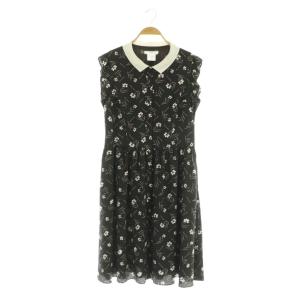 小花柄ワンピース ロング ノースリーブ フリル 38 ダークブラウン /MY OS