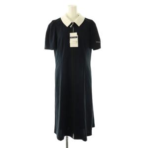 白襟2WAYフロントジップワンピース ミモレ ロング 半袖 40 紺 ネイビー /AT OS