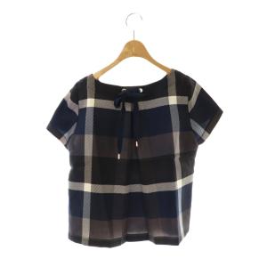 BLUE LABEL CRESTBRIDGE 半袖ブラウス プルオーバー チェック 36 ネイビー チャコール /DF OS