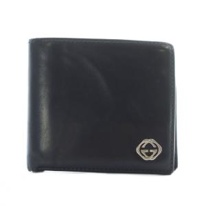 財布 二つ折り 小銭入れ コンパクトウォレット インターロッキング レザー 黒 ブラック 233142