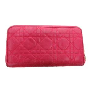 Christian Dior カナージュ 長財布 レザー ラウンドファスナー ピンク /JS