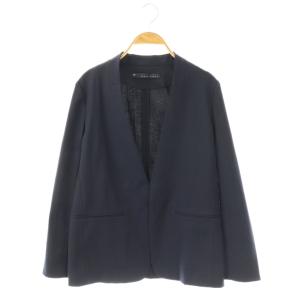 ダルスラブジャケット ノーカラー リネン混 ネイビー /DO OS
