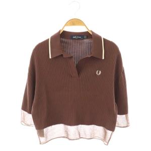 ニットポロシャツ 五分袖 切替 38 茶 ブラウン /AT OS