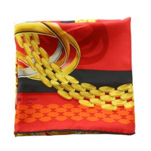 Cartier スカーフ 総柄 マルチカラー 赤 レッド 黒 ブラック /SS OS