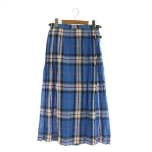リネン チェック キルトスカート ロング 8 ブルー /MY OS