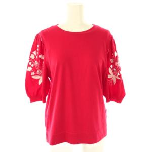 フラワーエンブロイダリースリーブサマーニットカットソー 38 レッド /DF OS
