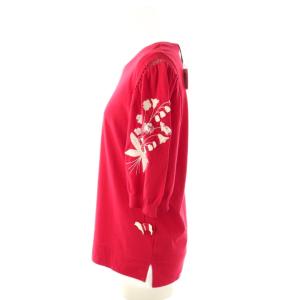 MUVEIL フラワーエンブロイダリースリーブサマーニットカットソー 38 レッド /DF OS