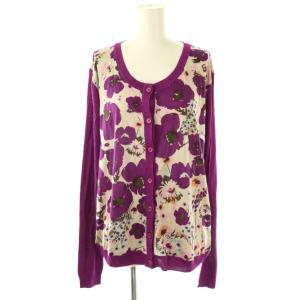 フラワー ニットカーディガン シルク混 L 紫 マルチカラー /CX OS