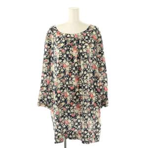 フラワー シルク チュニックブラウス プルオーバー 44 紺 マルチカラー /CX OS