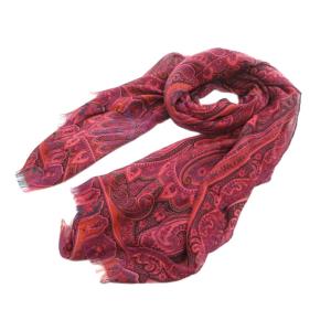ストール フリンジ ペイズリー 総柄 ウール 絹 シルク 赤 レッド 紫 パープル /JS