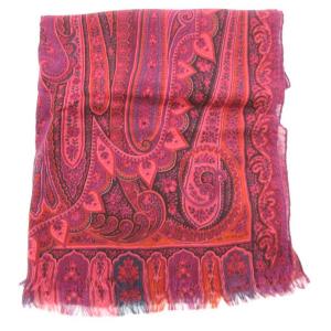 ETRO ストール フリンジ ペイズリー 総柄 ウール 絹 シルク 赤 レッド 紫 パープル /JS
