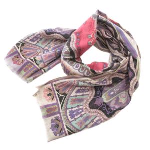 ストール カシミヤ シルク混 ペイズリー 総柄 紫 パープル グレー /JS