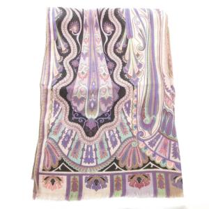 ETRO ストール カシミヤ シルク混 ペイズリー 総柄 紫 パープル グレー /JS