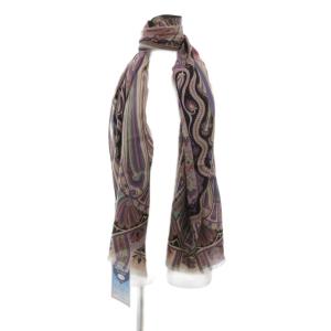 ETRO ストール カシミヤ シルク混 ペイズリー 総柄 紫 パープル グレー /JS