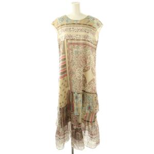 パネルプリントワンピース ロング ノースリーブ コットン 38 ベージュ マルチカラー /NR OS SH