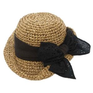 CF NOSTALGIE ストローハット ベージュ 薄茶色 黒リボン レース /AE SH