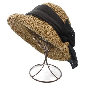 CA4LA CF NOSTALGIE ストローハット ベージュ 薄茶色 黒リボン レース /AE SH