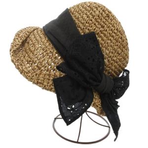 CA4LA CF NOSTALGIE ストローハット ベージュ 薄茶色 黒リボン レース /AE SH