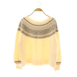 ウールモヘヤ混総柄ニット セーター プルオーバー 38 アイボリー モカベージュ /CX OS SH