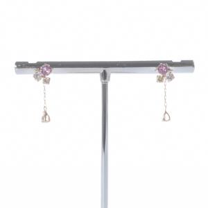 ラインストーン チェーン 両耳 ピアス K10 ピンクゴールド /SR