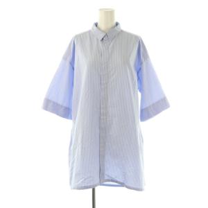 24SS【MAY】ロングシャツ 五分袖 ストライプ F 青 ブルー /AT OS