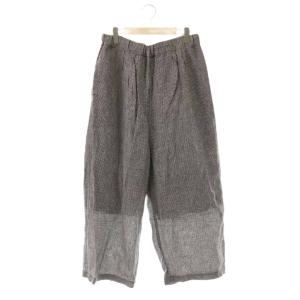 シャドーギンガム サックパンツ ワイドパンツ リネン ブラック ホワイト /ES OS