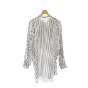 DRESSTERIOR ドルマンスリーブブザムブラウス 長袖 チュニック丈 ストライプ 38 白 ホワイト 紺 ネイビー /AT