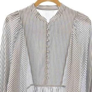 DRESSTERIOR ドルマンスリーブブザムブラウス 長袖 チュニック丈 ストライプ 38 白 ホワイト 紺 ネイビー /AT