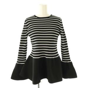 23AW ホールガーメントニットペプラムセーター ボーダー M 黒 ブラック 白 ホワイト /AT OS