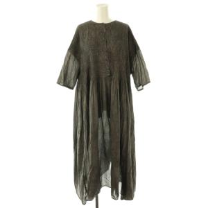 ピンタックコットンギャザーワンピース 半袖 ロング 2 グレージュ /NR OS