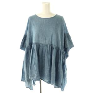 25SS シフォンデニムギャザーシャツ ブラウス 半袖 プルオーバー コットン F ライトブルー BEZ1051604A0002