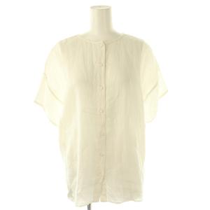 80s POWER LOOM LINEN PLAIN BACK OPENING CREW-NECK S/SL