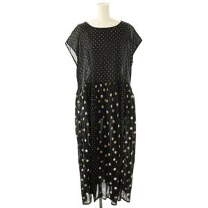 コットン ボイル ドット プリント ボートネック フレンチスリーブ ワンピース ロング 2 黒 ベージュ