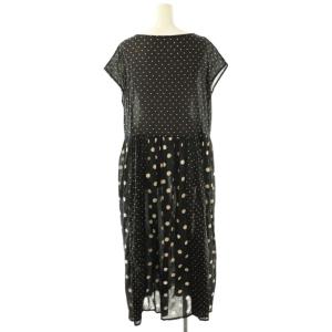 SOIL コットン ボイル ドット プリント ボートネック フレンチスリーブ ワンピース ロング 2 黒 ベージュ