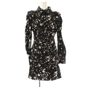 23AW プリントフリルミニワンピース 長袖 花柄 0 黒 ブラック /AT OS
