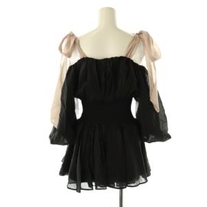 SNIDEL 24SS ウエストシャーリングリボンブラウス 五分袖 F 黒 ブラック /AT OS