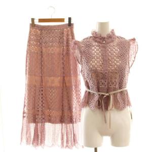 24SS ジャガードレース ペプラムブラウス マーメイドスカート セットアップ F ピンク /ES OS