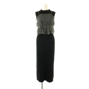 23AW チュール&ノースリニットワンピース ミモレ ロング F 黒 ブラック グレー /AT OS