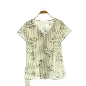 IENA 25SS ストライプフラワー 前ボタンVネックブラウス 半袖 F 生成 /MY OS