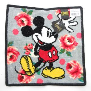 FEILER ×ディズニー Disney タグ付き ミッキーマウス ハンカチ ハンドバッグ バラ柄 グレー 黒 ブラック