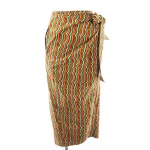 BATIK PRINT MOTIF WRAP SKIRT ラップスカート ロング S グリーン オレンジ