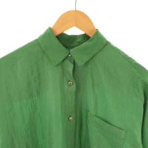 6 ROKU BEAUTY&YOUTH ナイロンシルク混シャツ 長袖 36 グリーン /DF OS