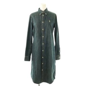 デニムシャツワンピース ひざ丈 長袖 S 紺 ネイビー /AT OS